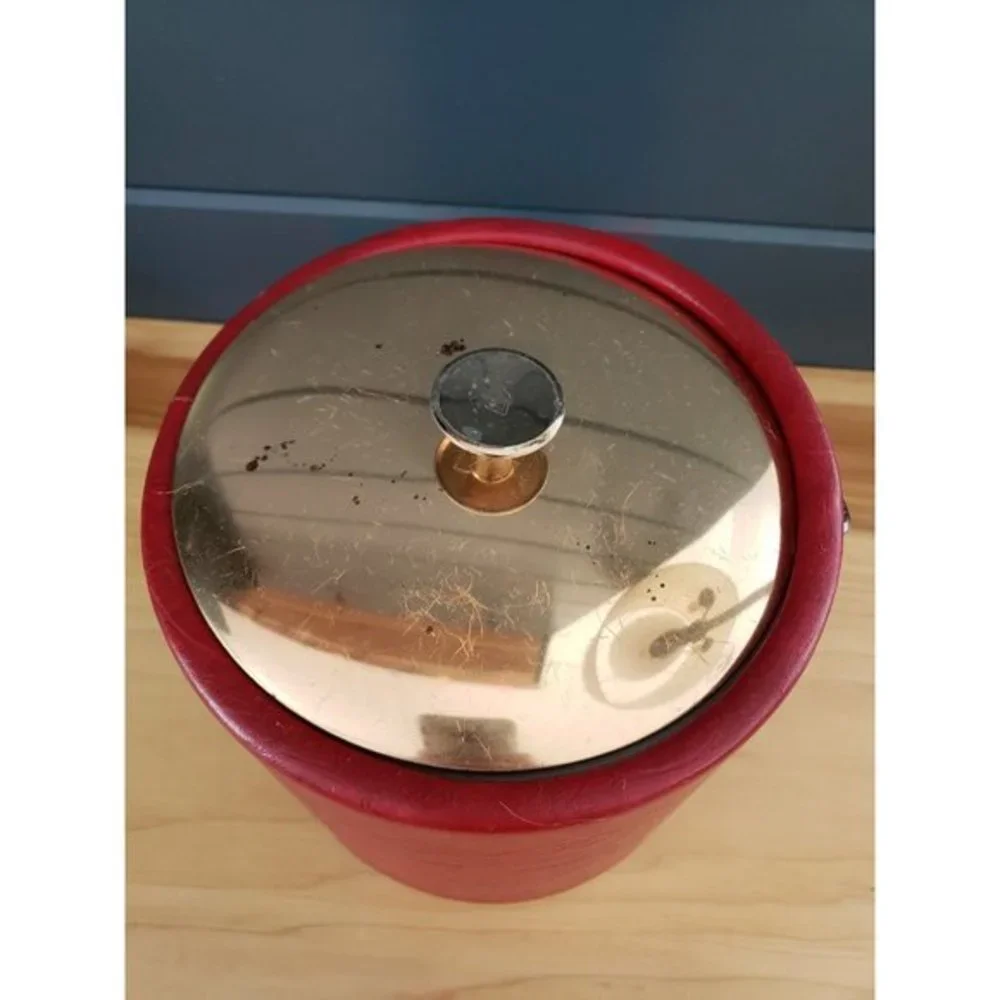 80s Red and‎ Gold Faux Leather Ice Bucket